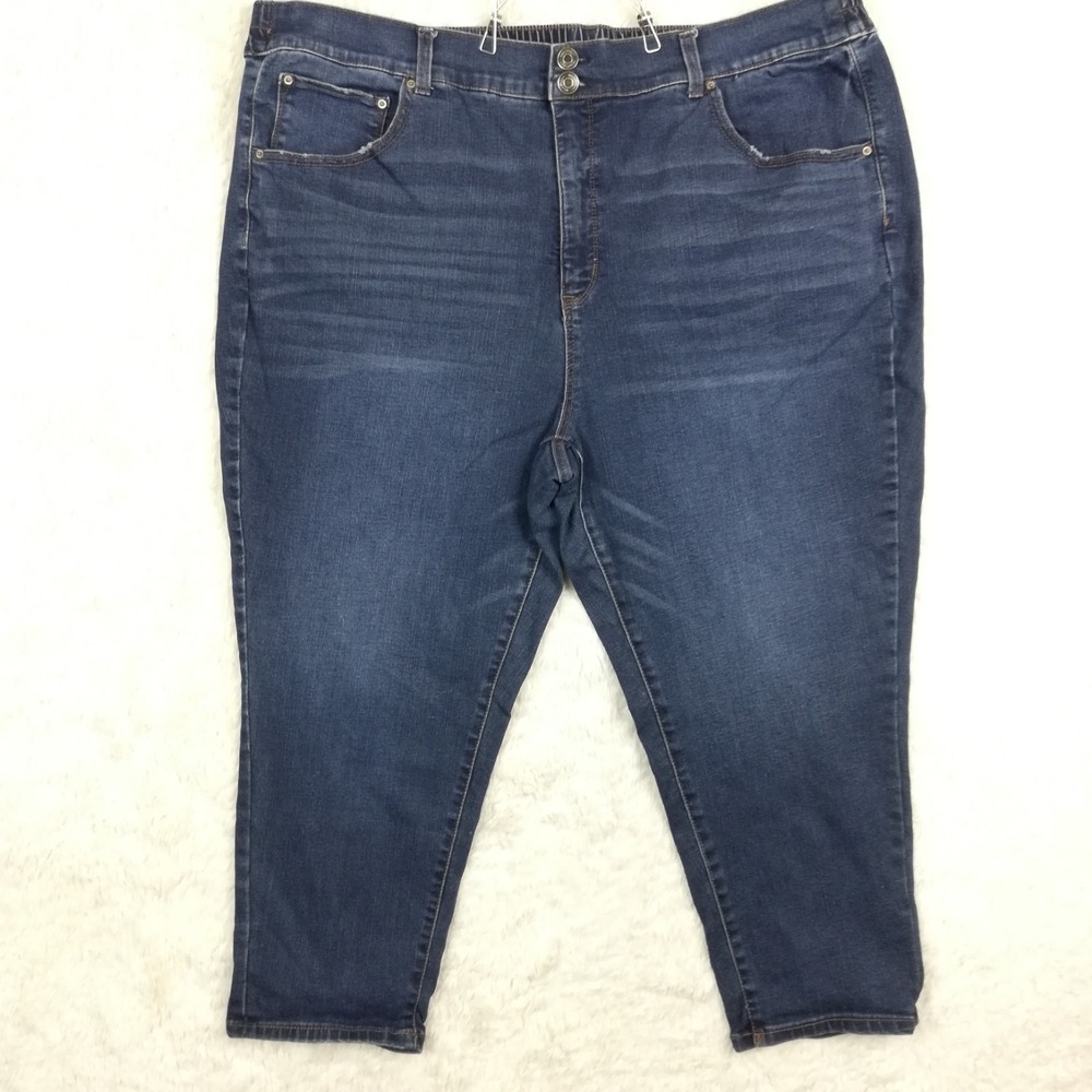 Terra & Sky‎ Womens Jeans Skinny Cropped Ankle Blue Denim Dark Wash Plus 3X